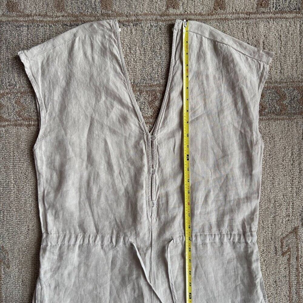 Linen Wide Leg Jumpsuit Coastal Minimal Euro Summer Neutral Pockets Women M - Picture 12 of 15